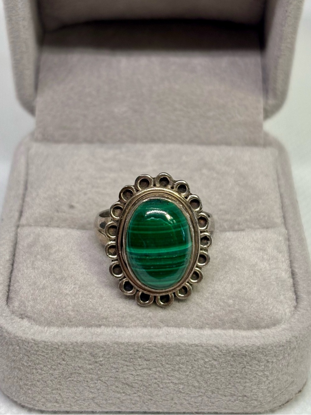 Sterling Silver Green Malachite Ring, size 6.5